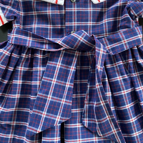 Polly Flinders Vintage Hand Smocked Dress. Toddler 2. Navy Plaid. - Picture 6 of 11